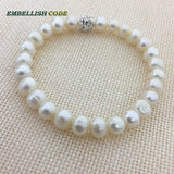 Elastic Thread Real Pearl 8mm Crystal Ball Bracelet