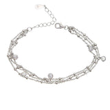 925 Silver 3 Layer Chain CZ Drop Charm Bracelet