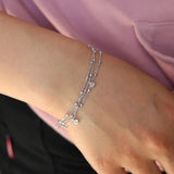 925 Silver 3 Layer Chain CZ Drop Charm Bracelet