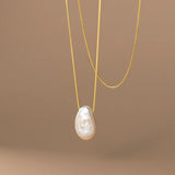 925 Silver Baroque Pearl Pendant Necklace C-D9413