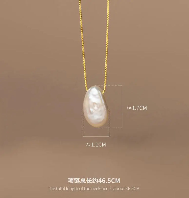 925 Silver Baroque Pearl Pendant Necklace C-D9413