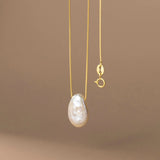 925 Silver Baroque Pearl Pendant Necklace C-D9413