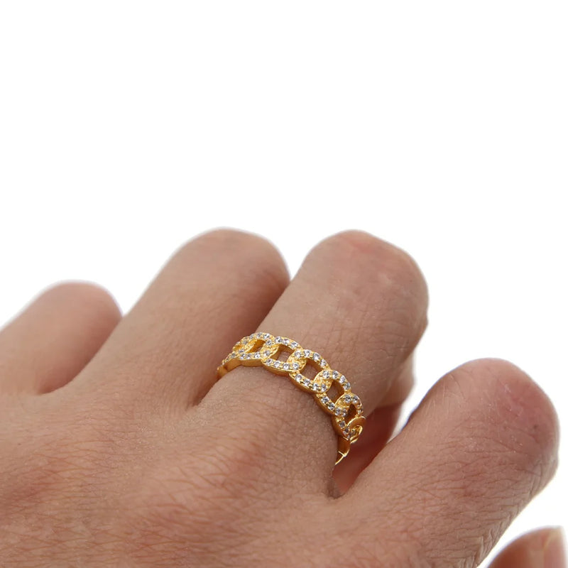 Delicate CZ Cuban Link Chain Ring Set