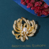 Natural Pearl Flower Brooch Cubic Zircon Fine Jewelry
