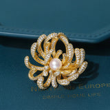 Natural Pearl Flower Brooch Cubic Zircon Fine Jewelry