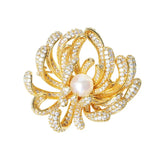 Natural Pearl Flower Brooch Cubic Zircon Fine Jewelry