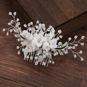 Ceramic Flower Hair Comb Women Party Head Wear Wedding Bride Hair Jewelry