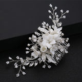 Ceramic Flower Hair Comb Women Party Head Wear Wedding Bride Hair Jewelry