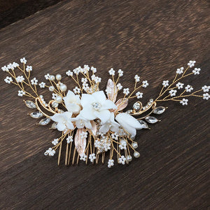Ceramic Flower Hair Comb Women Party Head Wear Wedding Bride Hair Jewelry
