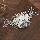 Ceramic Flower Hair Comb Women Party Head Wear Wedding Bride Hair Jewelry