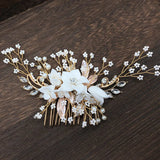 Ceramic Flower Hair Comb Women Party Head Wear Wedding Bride Hair Jewelry