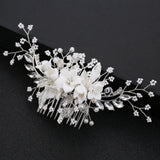 Ceramic Flower Hair Comb Women Party Head Wear Wedding Bride Hair Jewelry