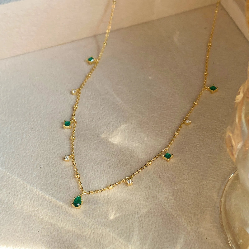 14K Real Emerald Pendant Necklace for Women Wedding