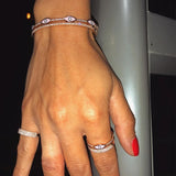 Pink Enamel Evil Eye Charm Bangle CZ Band Rose Lucky Boho Bracelets