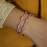 Pink Enamel Evil Eye Charm Bangle CZ Band Rose Lucky Boho Bracelets