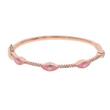 Pink Enamel Evil Eye Charm Bangle CZ Band Rose Lucky Boho Bracelets