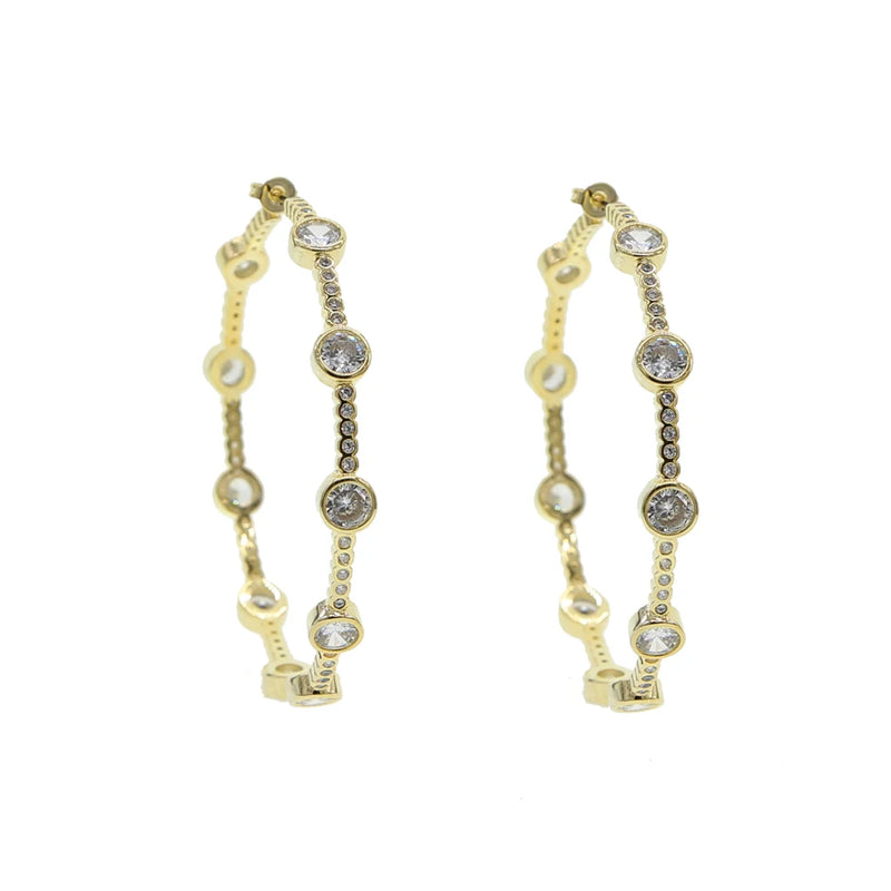European Women CZ Circle Hoop Earring Geometric Sparkling Bling CZ Hoops