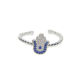 Evil Eye Hamsa Finger Open Ring Cubic Zircon Silver Plated Jewelry Women