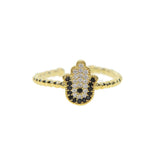 Evil Eye Hamsa Finger Open Ring Cubic Zircon Silver Plated Jewelry Women