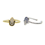 Evil Eye Hamsa Finger Open Ring Cubic Zircon Silver Plated Jewelry Women