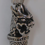 Dragon Head Horn Pendant Necklace Stainless Steel Basket Chain