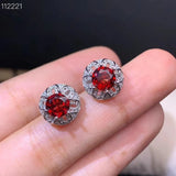 Natural Garnet Stud Earrings for Women, Wine Red Round Gem, 925 Silver
