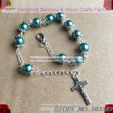 Religious Rosary Bracelet Faux Pearl INRI Jesus Cross Bead Cap