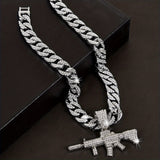 Men's Gun Pendant Rhinestone Chain Necklace