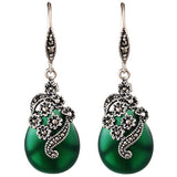 Green Opal Chalcedony Sterling Silver Earrings Retro Women Jewelry