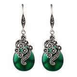 Green Opal Chalcedony Sterling Silver Earrings Retro Women Jewelry