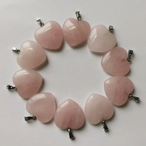 12pcs Natural Stone Quartz Rose Charms Heart Pendant for Necklace Making