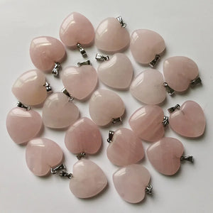 12pcs Natural Stone Quartz Rose Charms Heart Pendant for Necklace Making