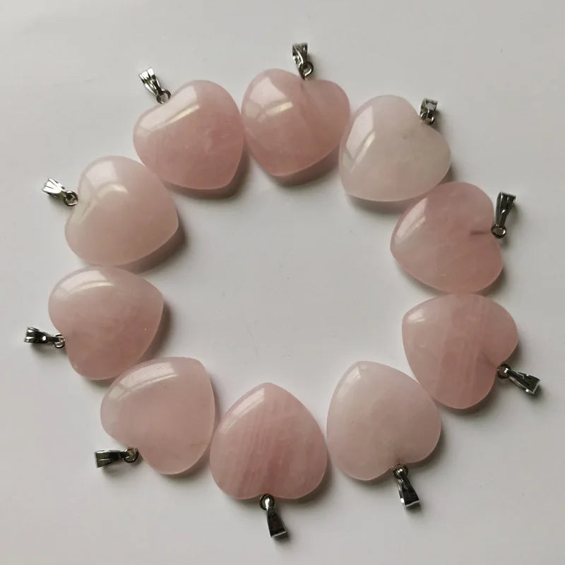 12pcs Natural Stone Quartz Rose Charms Heart Pendant for Necklace Making