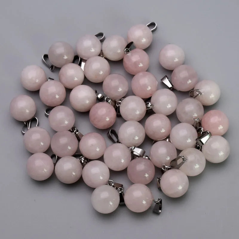 14MM Quartz Rose Round Ball Pendants for Jewelry Making