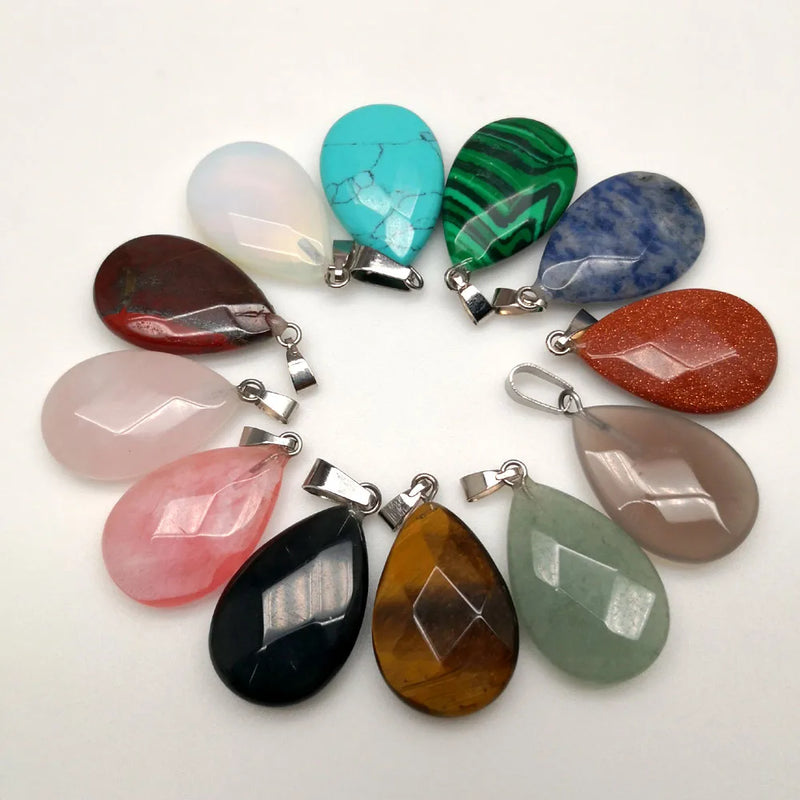 16x23MM Natural Stone Water Drop Pendants Necklace 12pcs