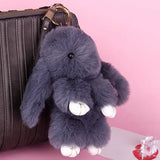 Pluff Bunny Keychain Rex faux Rabbit Fur pompom Key Chain For Women Bag Pendant