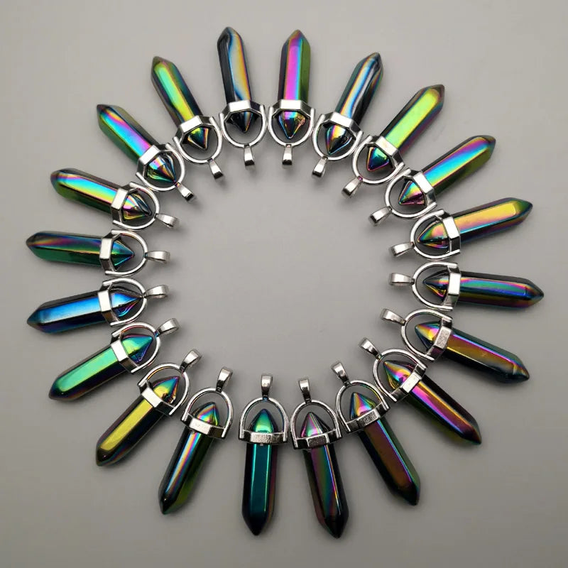 24pc Yellow Rainbow Glass Pendant for Jewelry Making Reiki Chakra