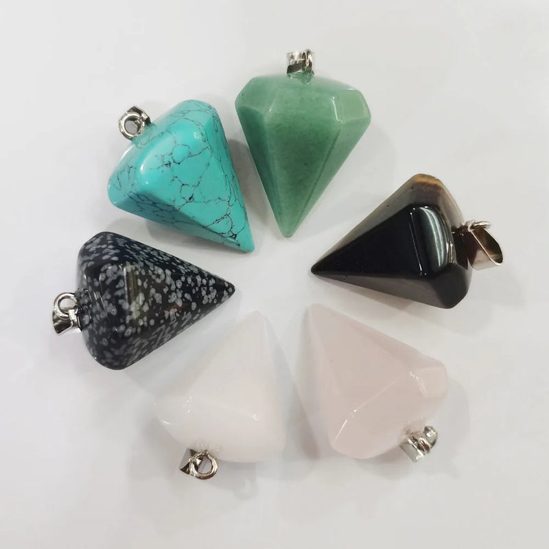 6pcs Natural Stone Pendulum Pendants Necklace Jewelry Making Mixed Charm