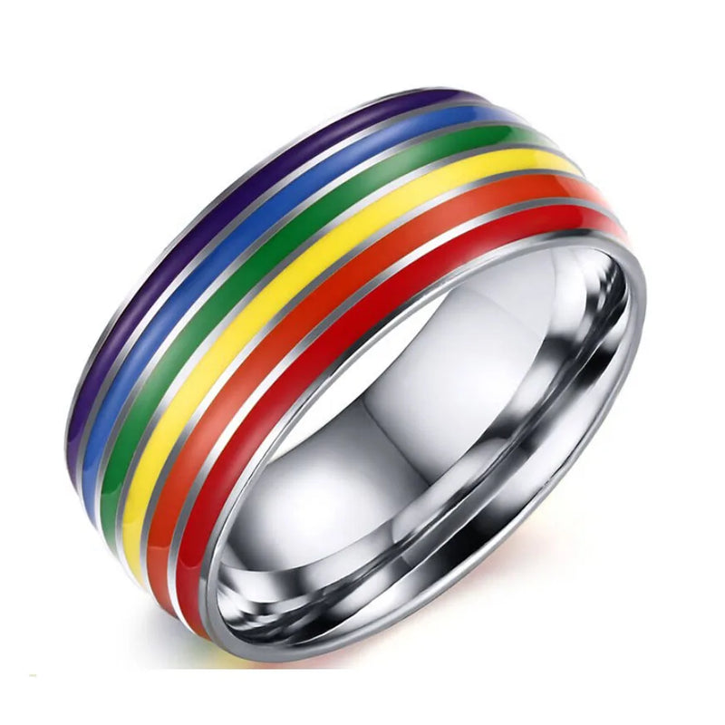 8mm Rainbow Stainless Steel Wedding Rings