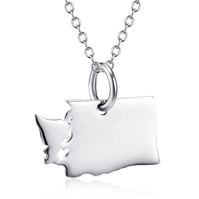 925 Sterling Silver Washington State Map Necklace
