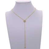 925 Silver Rose Necklace, Y Layering Necklace, CZ Round Charm Wedding Necklace