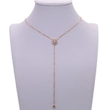 925 Silver Rose Necklace, Y Layering Necklace, CZ Round Charm Wedding Necklace