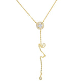 925 Silver Rose Necklace, Y Layering Necklace, CZ Round Charm Wedding Necklace