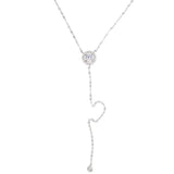 925 Silver Rose Necklace, Y Layering Necklace, CZ Round Charm Wedding Necklace