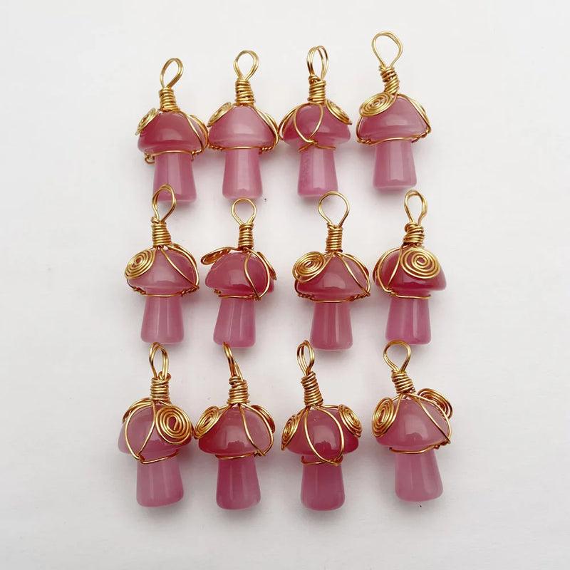 Pink Cat Eye Gem Stone Mushroom Pendant for Jewelry Making