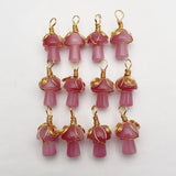 Pink Cat Eye Gem Stone Mushroom Pendant for Jewelry Making