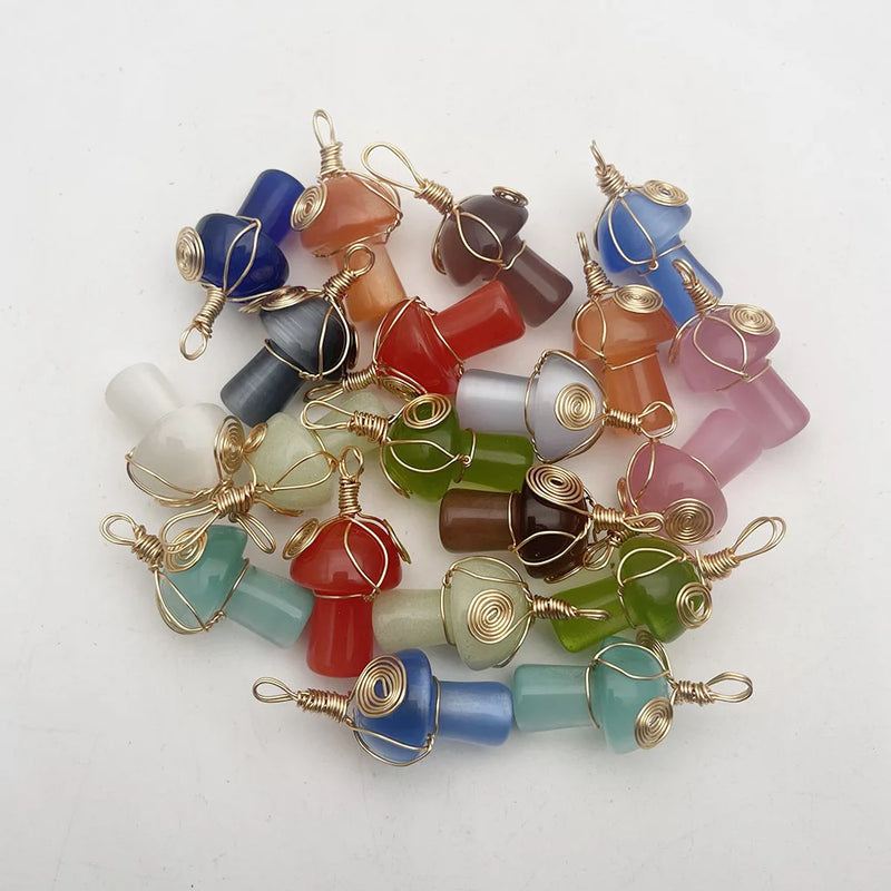 Cat Eye Gem Stone Mushroom Pendant for Jewelry Making