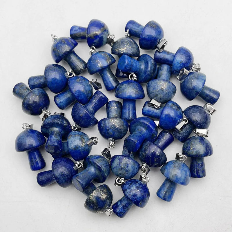 Natural Lapis Lazuli Gem Stone Mushroom Pendant for Jewelry Making
