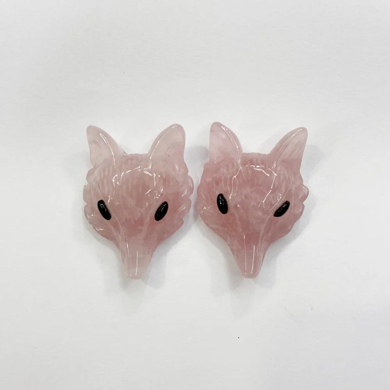 Natural Stone Roses Quartz Wolf Head Necklace Pendant