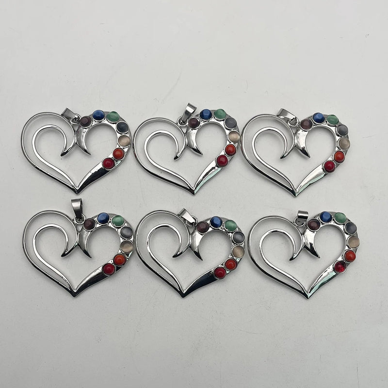 Natural Stone Alloy Heart Plating Pendants & Necklaces for Jewelry Making